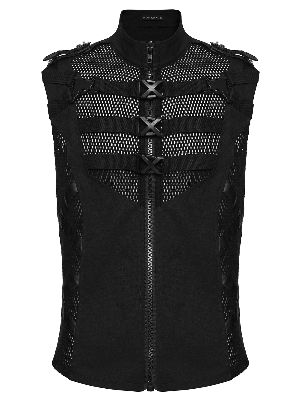 Men's Cyberpunk Tactical Mesh Utility Vest with Buckles