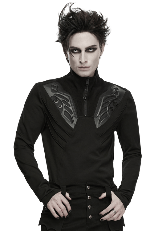 Men's Cyberpunk Techwear High Neck Long-Sleeved Top