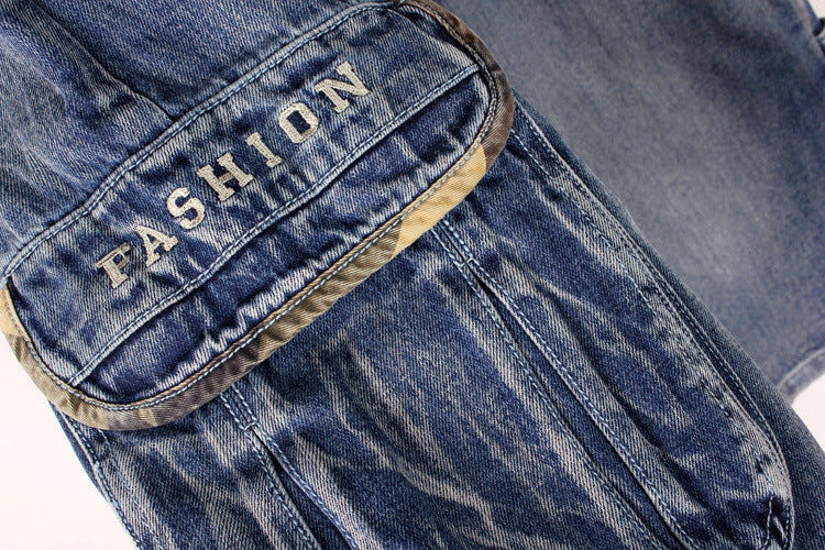 Men's Denim Shorts / Alternative Fashion Baggy / Streetwear Blue Cargo Capri with Pocket - HARD'N'HEAVY