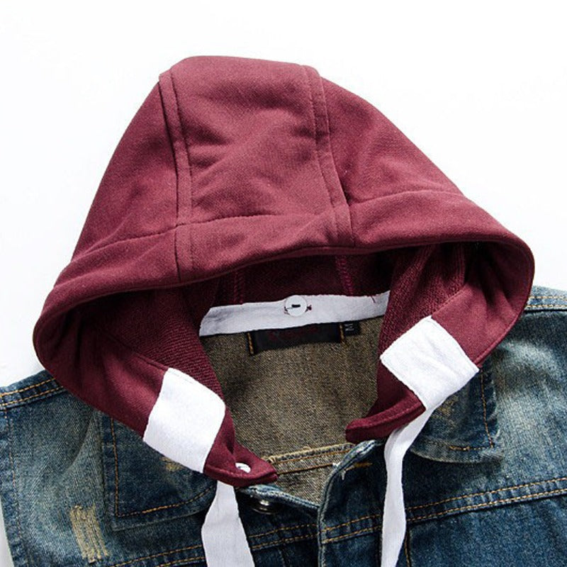 Men's detachable hooded denim vest / Male slim vintage dark blue Tank top Hoodies - HARD'N'HEAVY