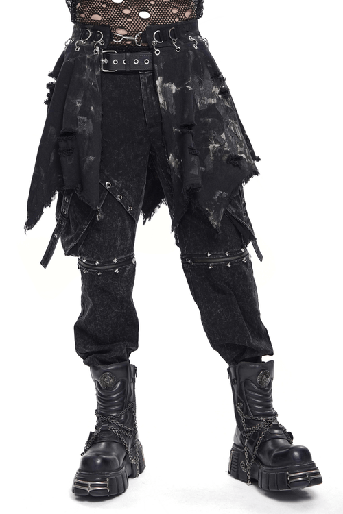 Men's Distressed Punk Waist Skirt With Asymmetrical Hem