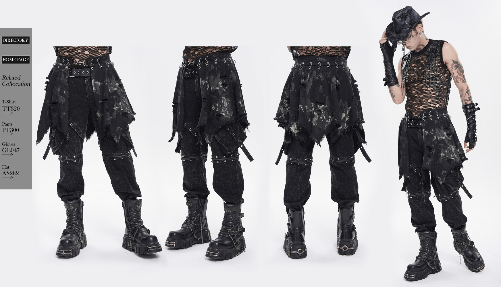 Herrenrock im Punk-Stil mit asymmetrischem Saum und Used-Look