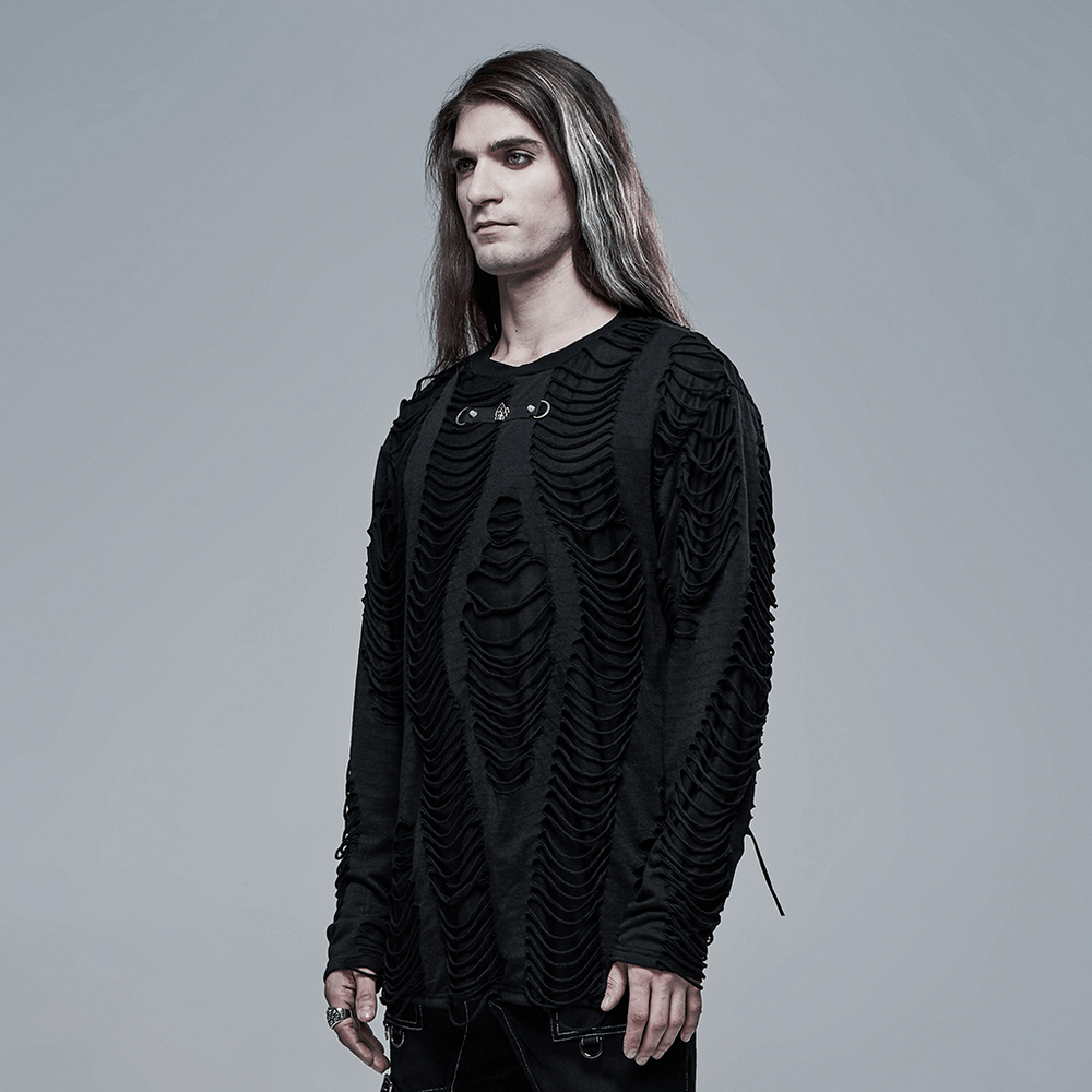 Men's Distressed Ripped Gothic Long Sleeves Sweatshirt - HARD'N'HEAVY