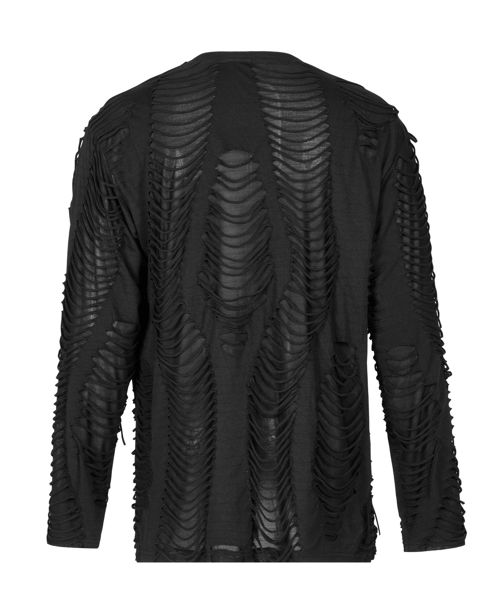 Men's gothic long-sleeve sweatshirt with distressed ripped design, perfect for urban fashion enthusiasts.