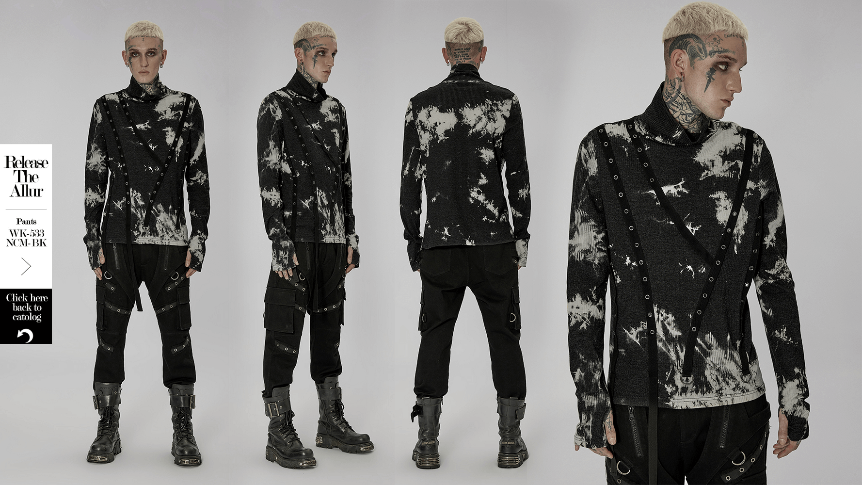 Men's Distressed Tie-Dye Punk Pullover With Eyelets - HARD'N'HEAVY