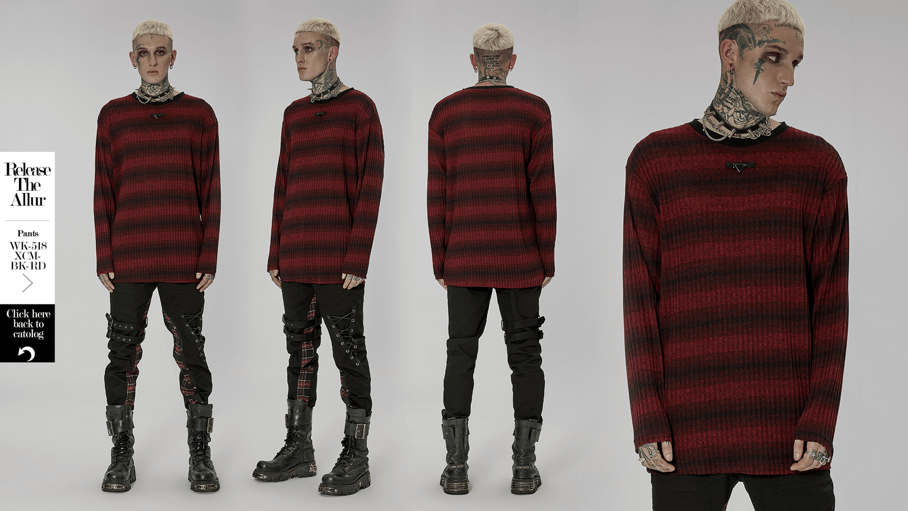 Men's Edgy Striped Knit Sweater with Metal Detail