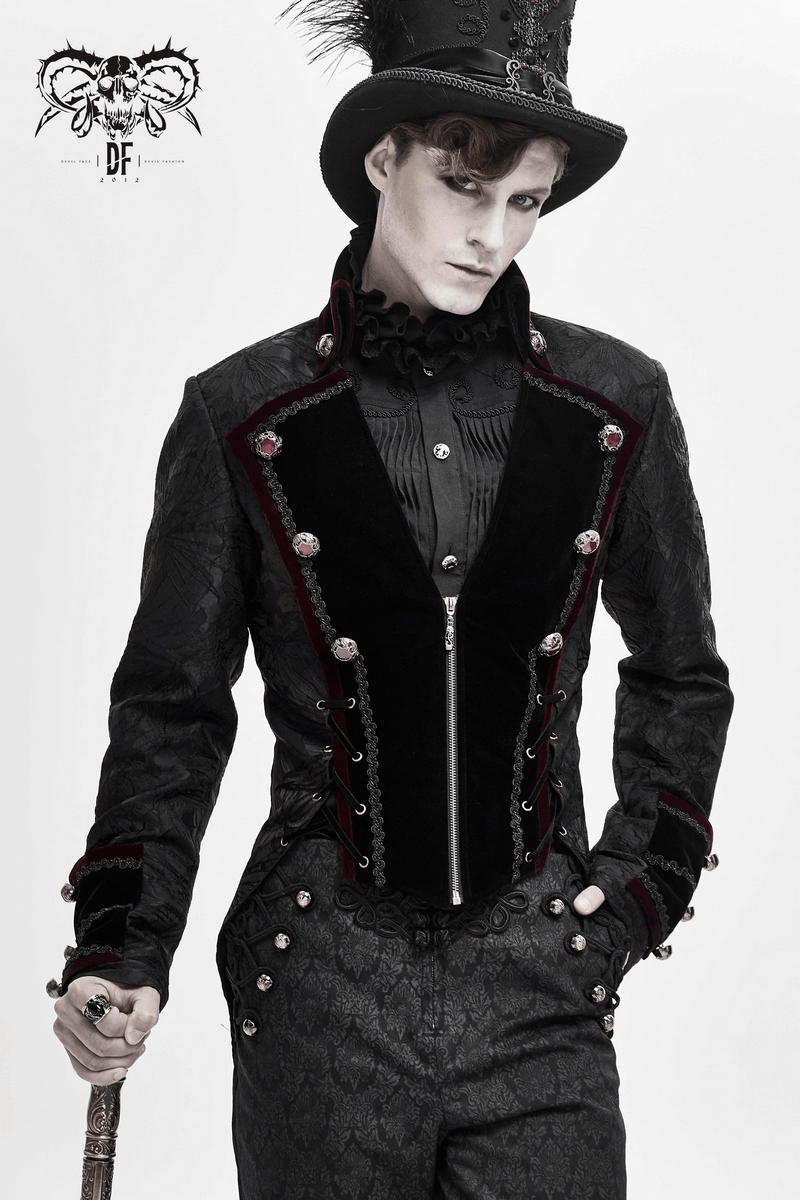 Men's Elegant Jacket with Brocade / Gothic Zipper Jacket with Lacing on the Back - HARD'N'HEAVY