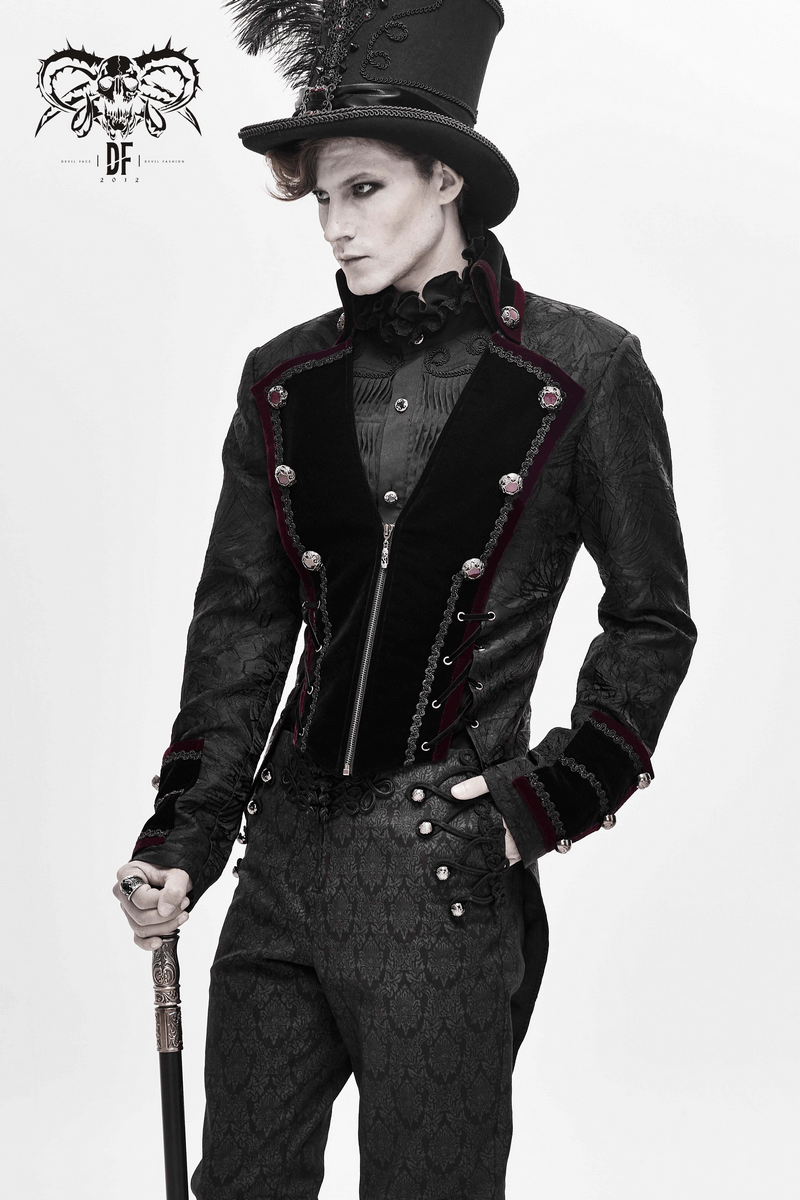 Men's Elegant Jacket with Brocade / Gothic Zipper Jacket with Lacing on the Back - HARD'N'HEAVY