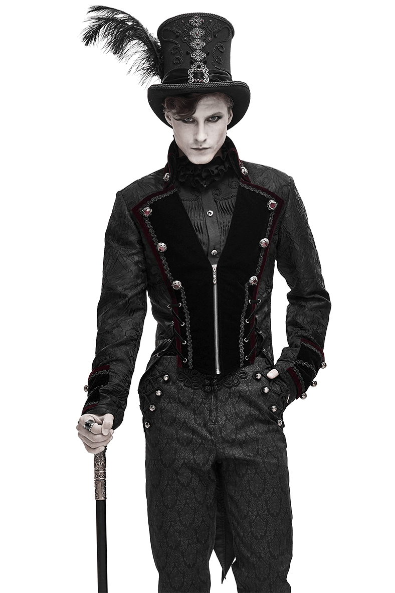 Men's Elegant Jacket with Brocade / Gothic Zipper Jacket with Lacing on the Back - HARD'N'HEAVY