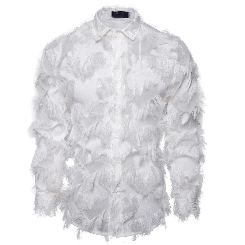 Men's Feather Lace Shirt / Casual Long Sleeve Shirts / Fashion Male Slim Fit Clothing - HARD'N'HEAVY