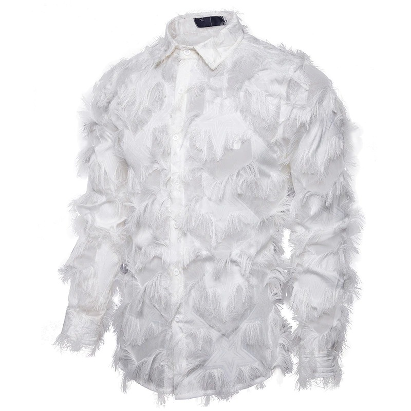 Men's Feather Lace Shirt / Casual Long Sleeve Shirts / Fashion Male Slim Fit Clothing - HARD'N'HEAVY