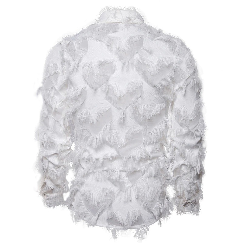 Men's Feather Lace Shirt / Casual Long Sleeve Shirts / Fashion Male Slim Fit Clothing - HARD'N'HEAVY