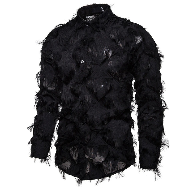 Men's Feather Lace Shirt / Casual Long Sleeve Shirts / Fashion Male Slim Fit Clothing - HARD'N'HEAVY