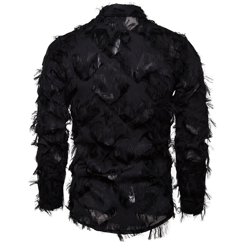 Men's Feather Lace Shirt / Casual Long Sleeve Shirts / Fashion Male Slim Fit Clothing - HARD'N'HEAVY
