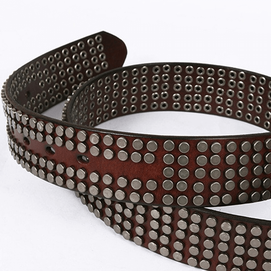 Men's genuine leather belt with silver rivets, perfect for punk style fashion lovers.