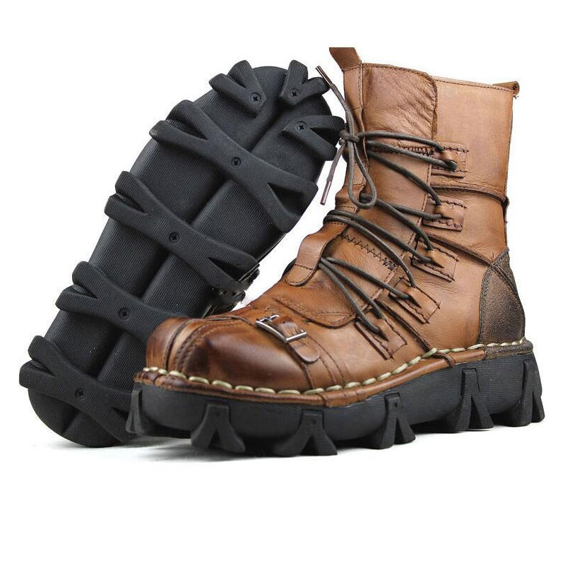 Men's Genuine Leather Gothic Rocker Boots / Unique Style Combat Boots - HARD'N'HEAVY