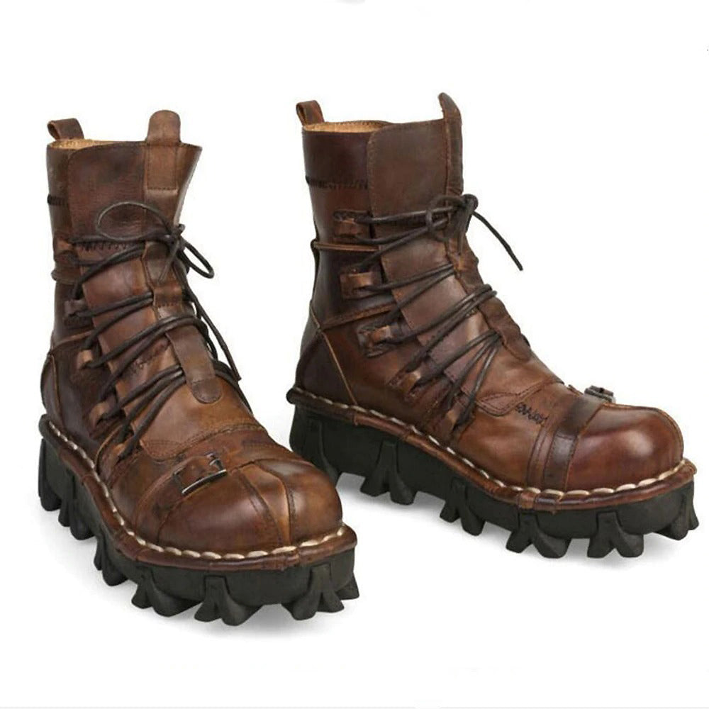 Men's Genuine Leather Gothic Rocker Boots / Unique Style Combat Boots - HARD'N'HEAVY