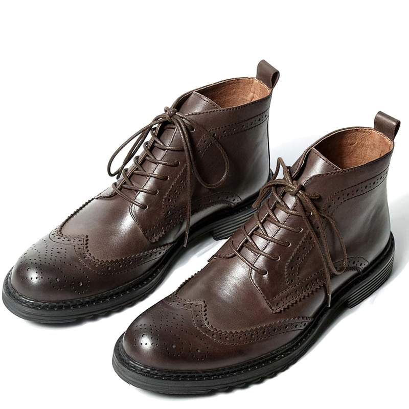 Men's Genuine Leather Round Toe Lace Up Brogue Shoes / Casual Boots - HARD'N'HEAVY