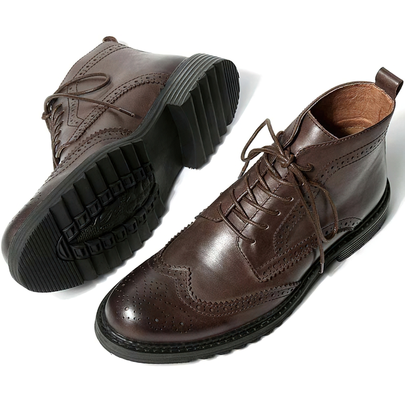 Men's Genuine Leather Round Toe Lace Up Brogue Shoes / Casual Boots - HARD'N'HEAVY