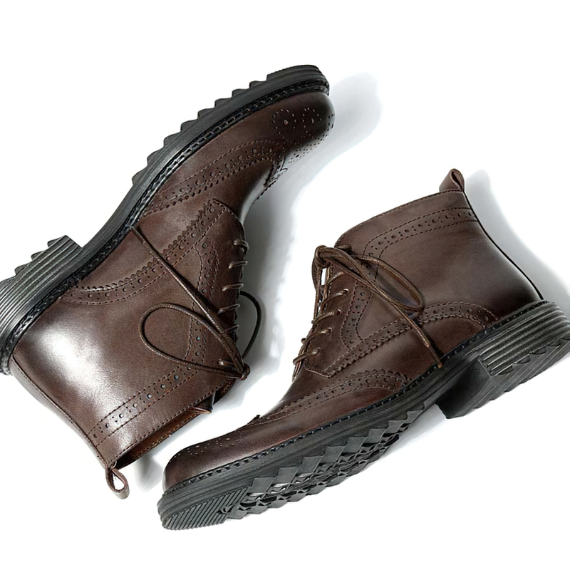 Men's Genuine Leather Round Toe Lace Up Brogue Shoes / Casual Boots - HARD'N'HEAVY