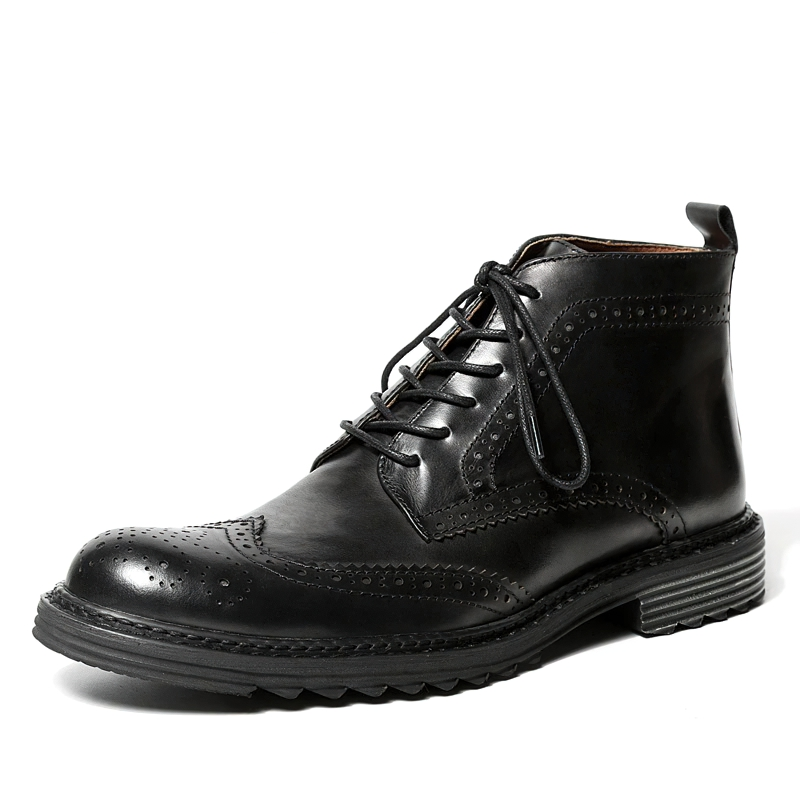 Men's Genuine Leather Round Toe Lace Up Brogue Shoes / Casual Boots - HARD'N'HEAVY