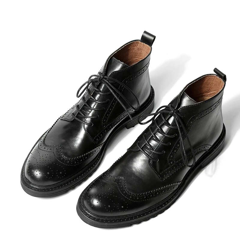 Men's Genuine Leather Round Toe Lace Up Brogue Shoes / Casual Boots - HARD'N'HEAVY