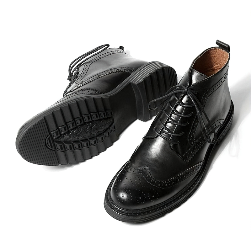 Men's Genuine Leather Round Toe Lace Up Brogue Shoes / Casual Boots - HARD'N'HEAVY