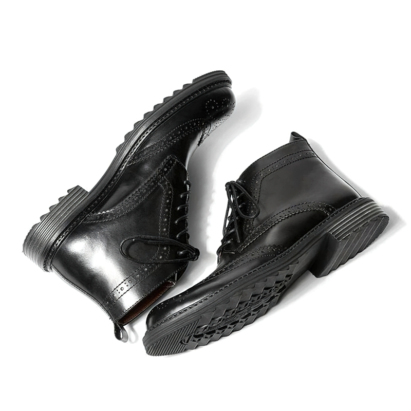 Men's Genuine Leather Round Toe Lace Up Brogue Shoes / Casual Boots - HARD'N'HEAVY