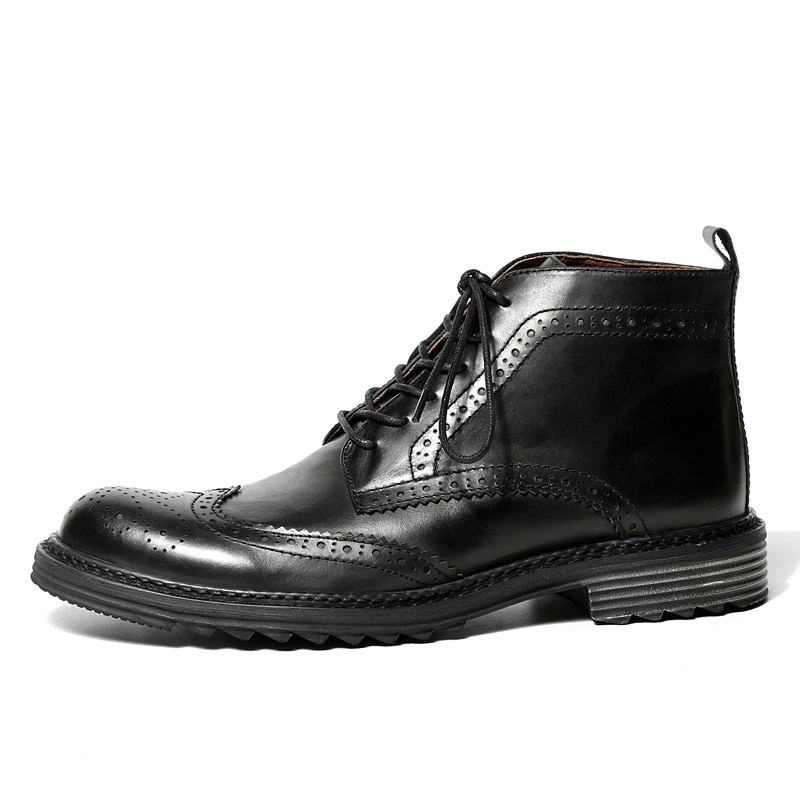 Men's Genuine Leather Round Toe Lace Up Brogue Shoes / Casual Boots - HARD'N'HEAVY