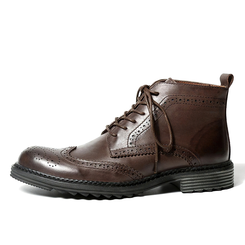 Men's Genuine Leather Round Toe Lace Up Brogue Shoes / Casual Boots - HARD'N'HEAVY