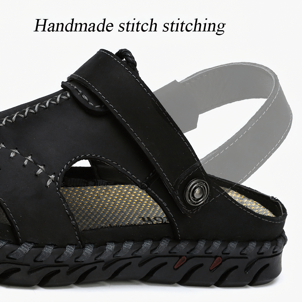 Men's genuine leather sandals featuring handmade stitch detailing, perfect for summer outdoor wear.