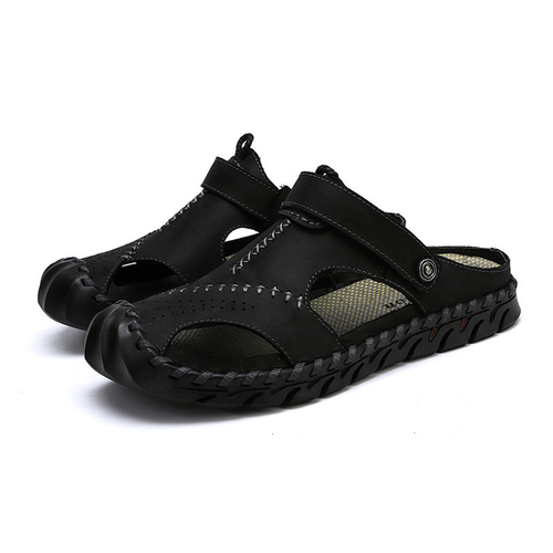 Sandales en cuir véritable pour hommes / Chaussons de plage / Chaussures souples d'extérieur d'été 