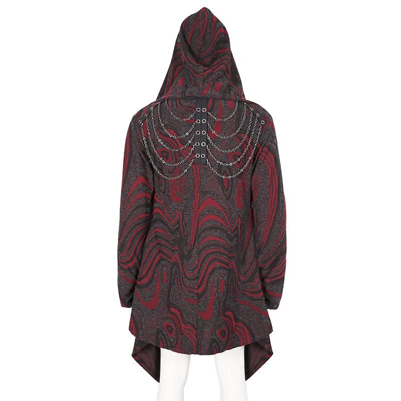 Men's Goth Irregular Hooded Coat with Rows of Chain at the Back - HARD'N'HEAVY