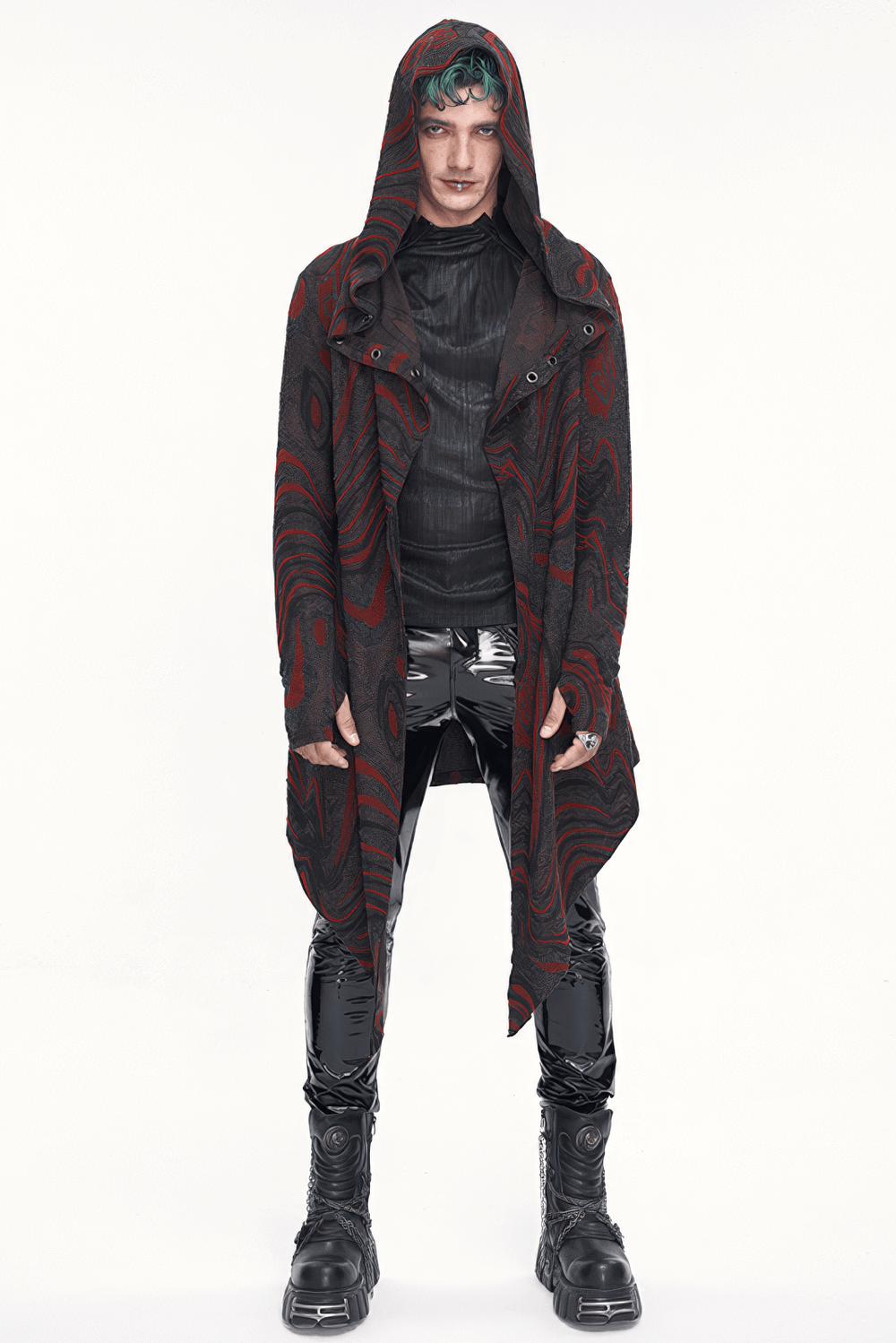 Men's Goth Irregular Hooded Coat with Rows of Chain at the Back