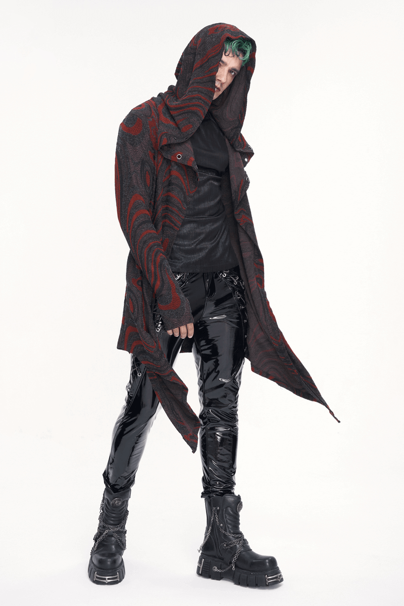 Men's Goth Irregular Hooded Coat with Rows of Chain at the Back