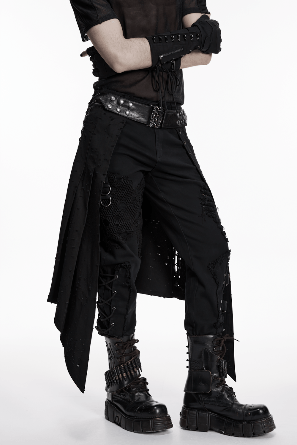 Men's Gothic Asymmetrical Punk Skirt with Belt showcasing distinct design and edgy style.