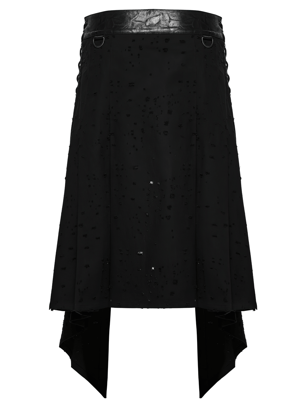 Men's Gothic Asymmetrical Punk Skirt with Belt featuring a unique swallowtail hem and studded waistband.