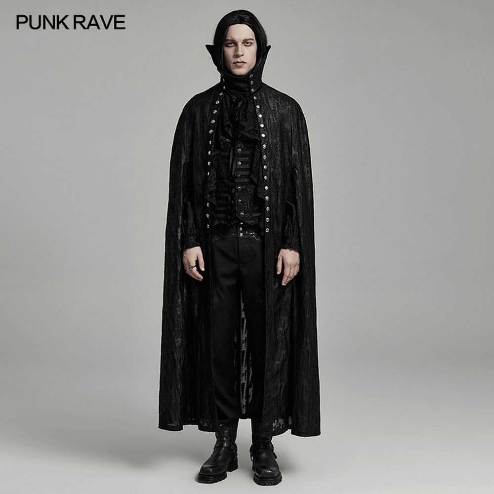 Men's Gothic Bat Collar Cape with lace, featuring a Victorian style and eerie elegance for a striking look.
