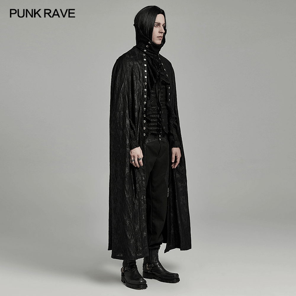 Men's Gothic Bat Collar Cape with lace detail, featuring a Victorian style and eerie elegance.