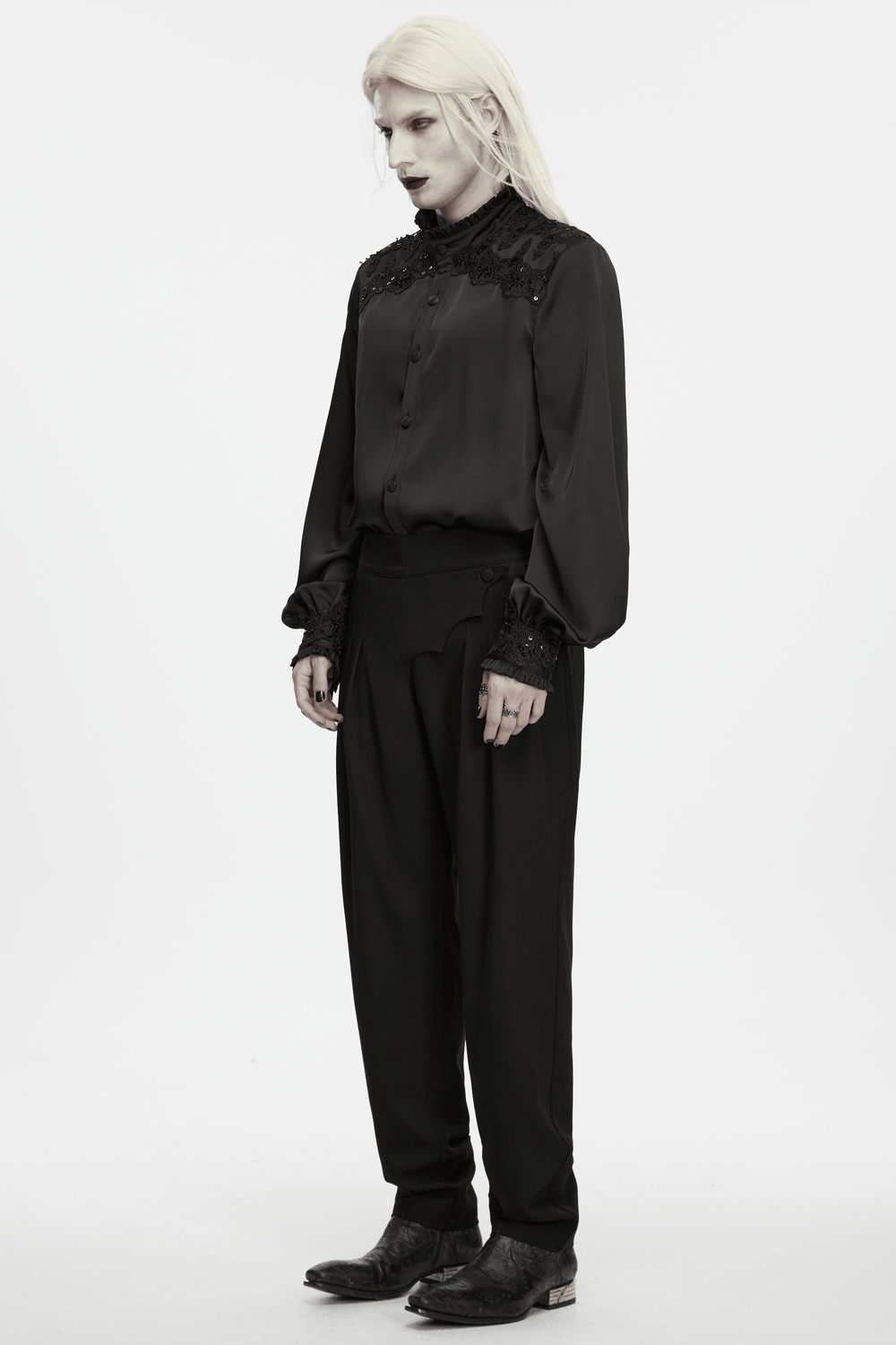 Men's Gothic Batwing Pleated Tapered Black Trousers