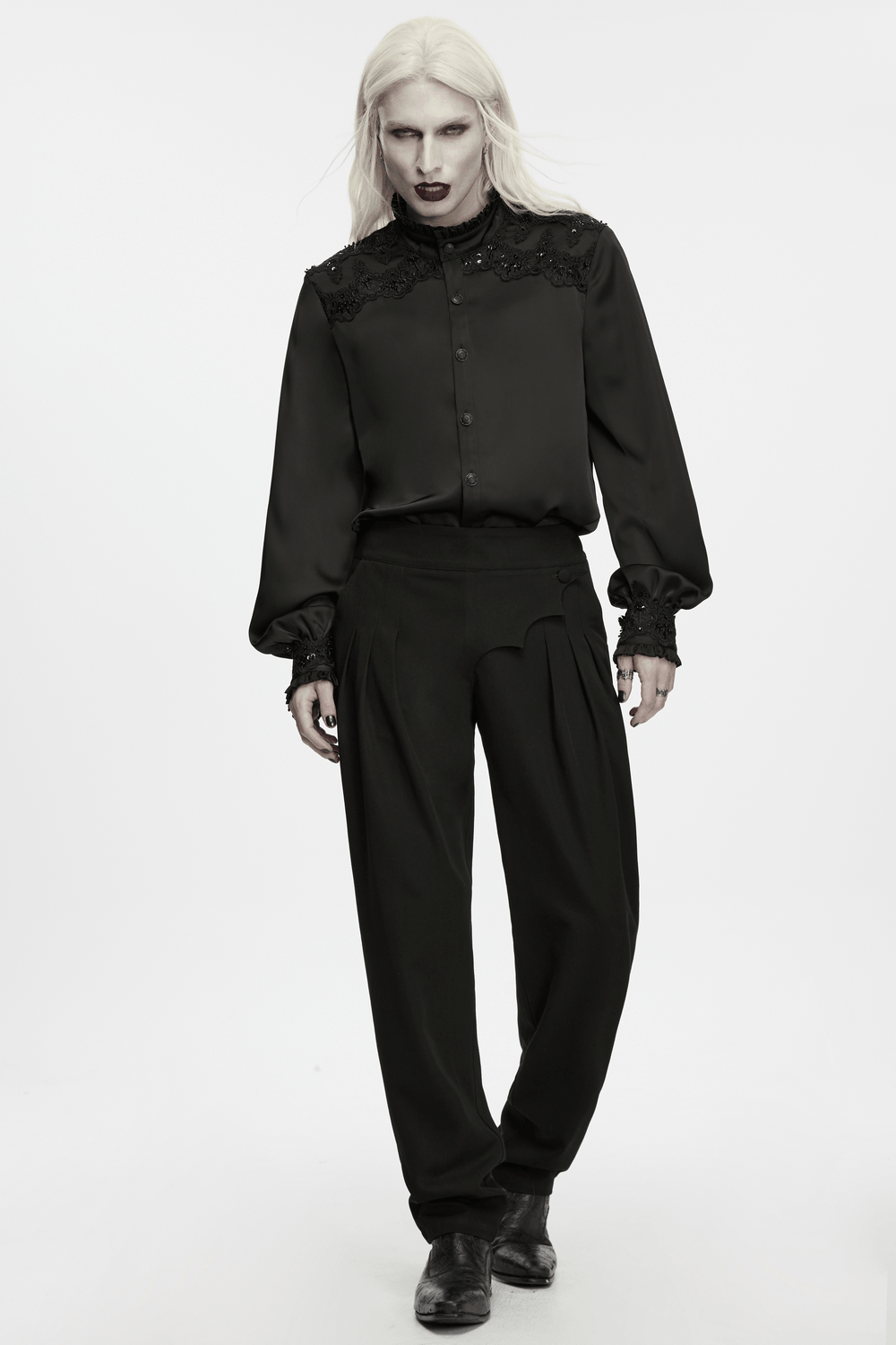Men's Gothic Batwing Pleated Tapered Black Trousers