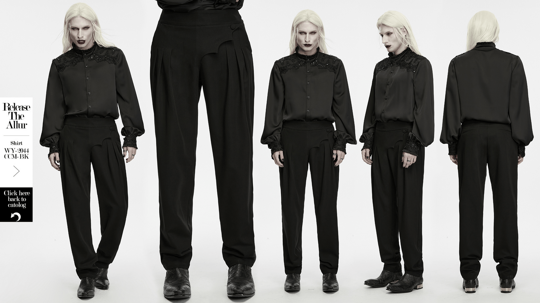 Schwarze Gothic-Herrenhose mit Fledermausflügeln, Falten und schmal zulaufendem Bein