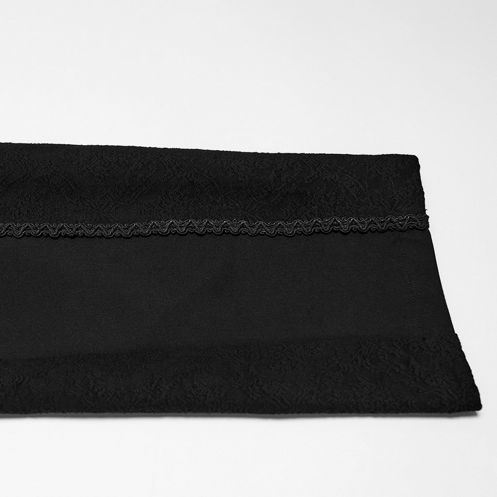 Men's Gothic Black Jacquard Slim Straight Leg Pants with ornate textured trim and dark elegant finish