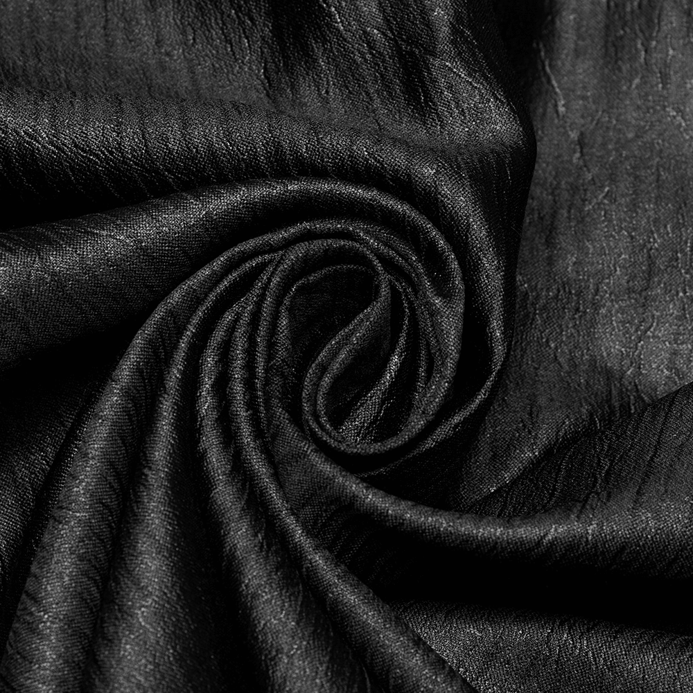 Elegant black fabric with a soft sheen, showcasing glossy texture perfect for gothic fashion and sophisticated designs.