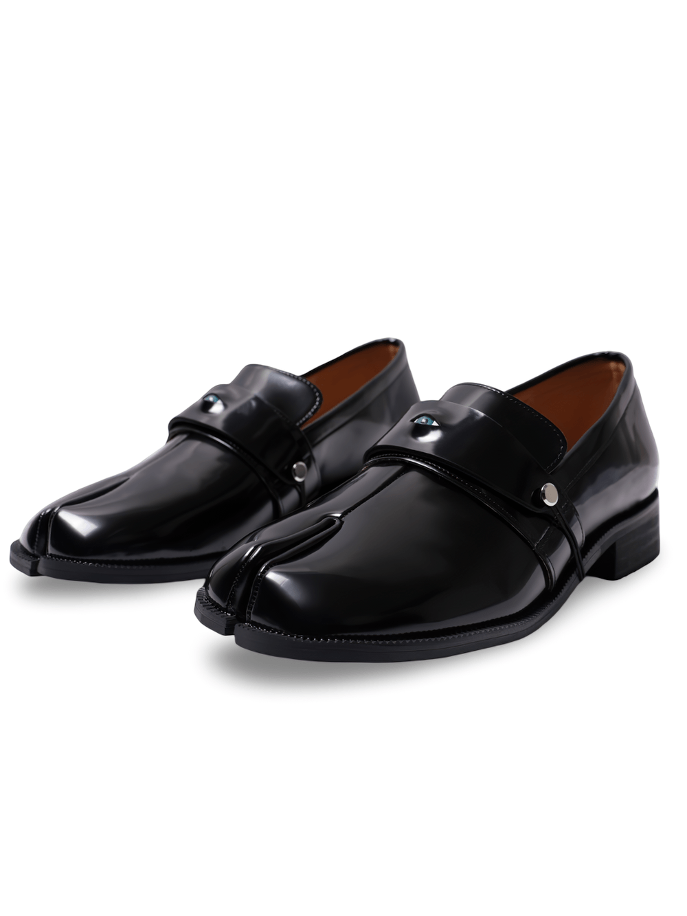 Mocassins gothiques noirs pour homme à bout fendu avec détail en forme d'œil