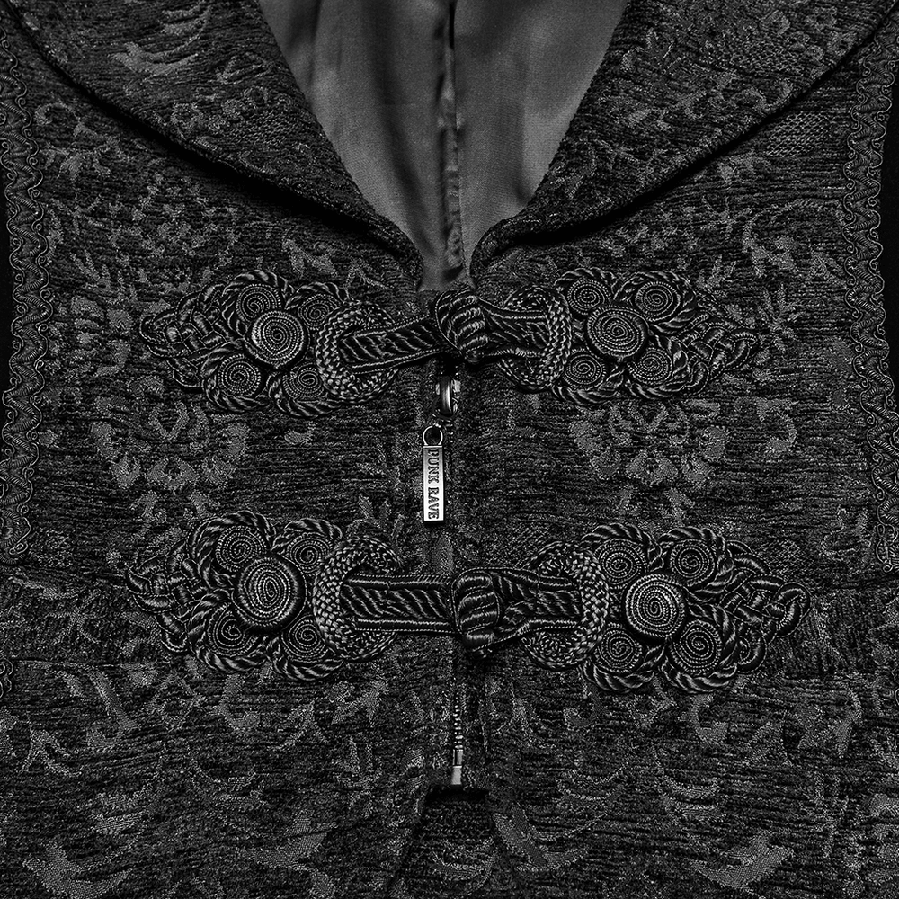 Men's Gothic Brocade Waistcoat with Vintage Buckle showcasing intricate palace patterns and vintage buttons.