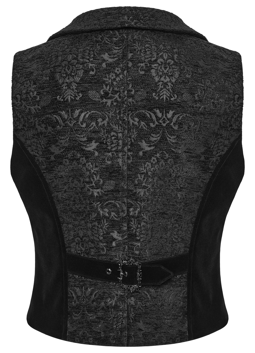 Men's Gothic Brocade Waistcoat with Vintage Buckle showcasing intricate palace patterns and adjustable rear buckle.