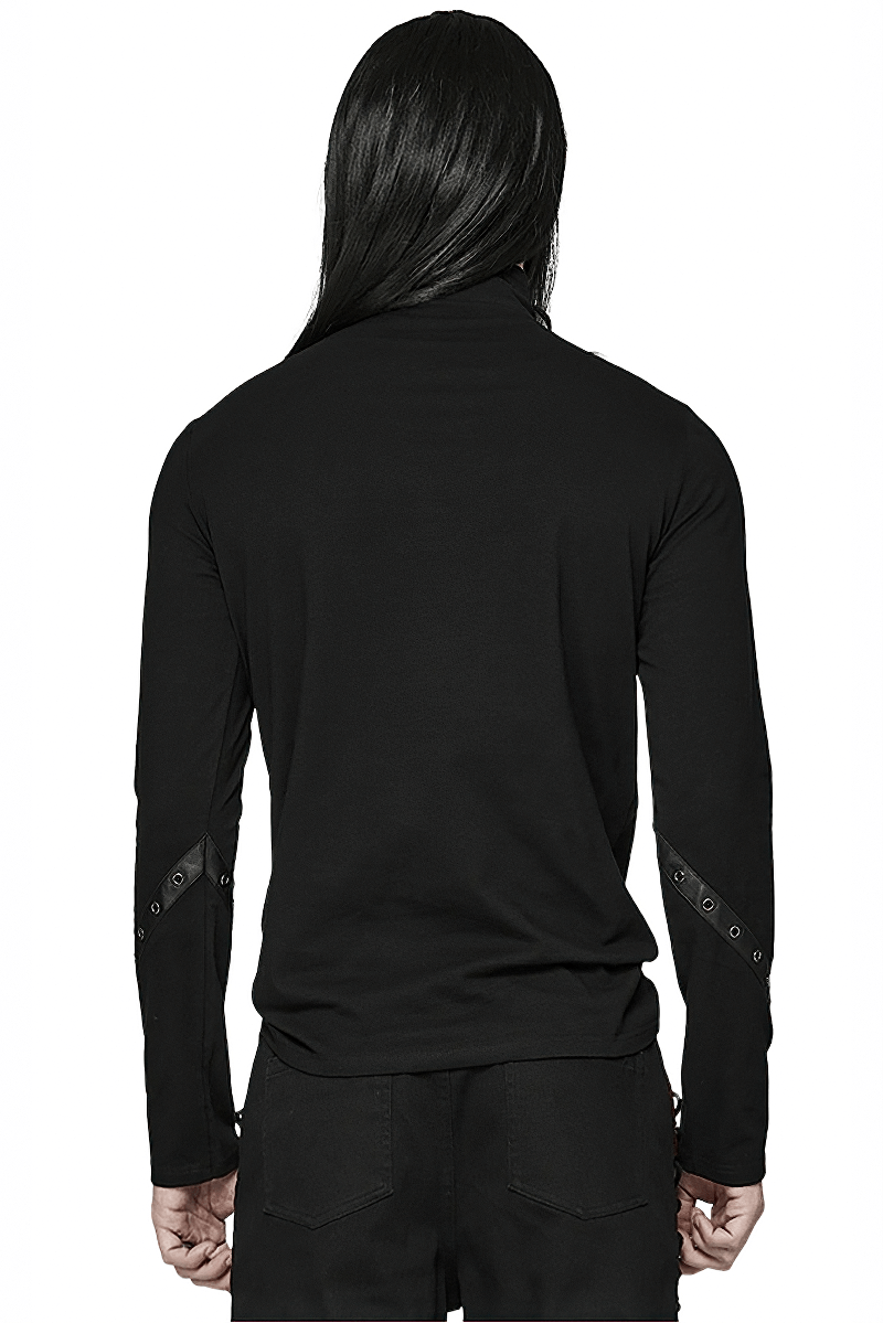 Back view of Men's Gothic Broken Hole Chain Top showcasing long sleeves and edgy button details.