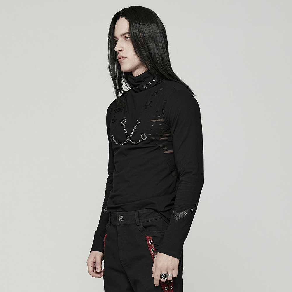 Men's Gothic Broken Hole Chain Top - Punk Streetwear - HARD'N'HEAVY