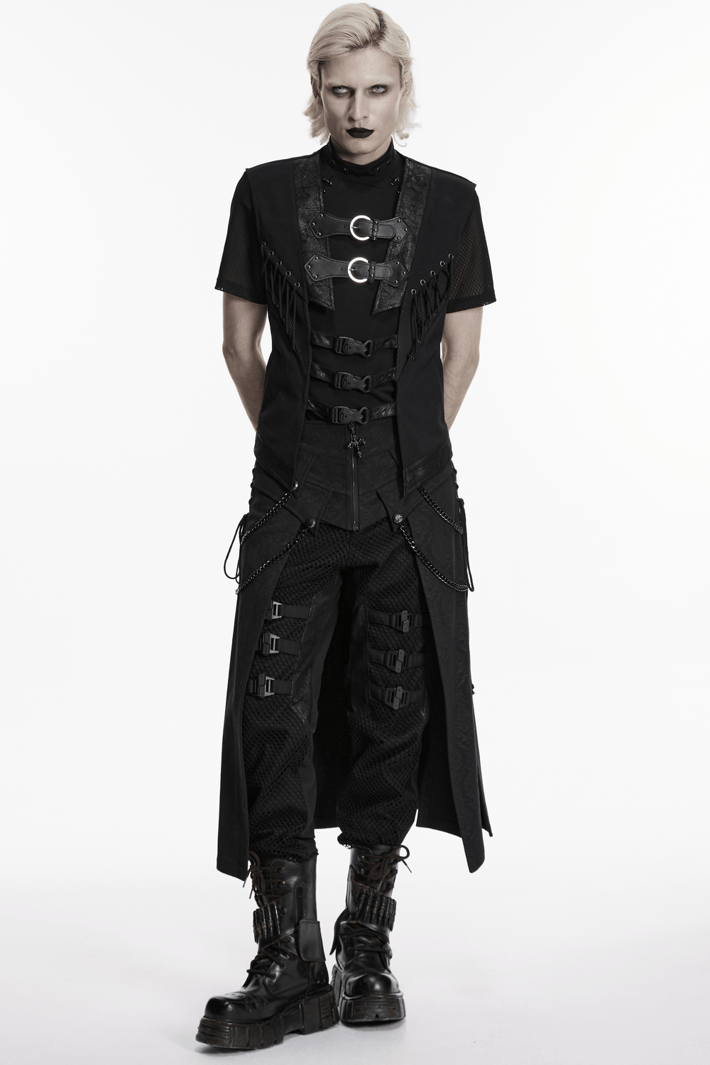 Men's Gothic Buckle Strap Open Front Black Vest